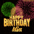 Wishing You A Happy Birthday, Mia! Best fireworks GIF animated greeting card.