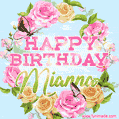 Beautiful Birthday Flowers Card for Mianna with Animated Butterflies