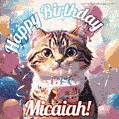 Happy birthday gif for Micaiah with cat and cake