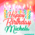 Happy Birthday GIF for Michela with Birthday Cake and Lit Candles