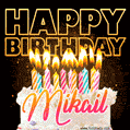 Mikail - Animated Happy Birthday Cake GIF for WhatsApp