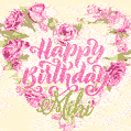 Pink rose heart shaped bouquet - Happy Birthday Card for Miki