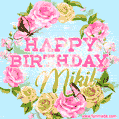 Beautiful Birthday Flowers Card for Mikil with Glitter Animated Butterflies