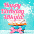 Happy Birthday Mikyla! Elegang Sparkling Cupcake GIF Image.