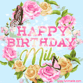 Beautiful Birthday Flowers Card for Mila with Animated Butterflies