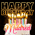 Mildred - Animated Happy Birthday Cake GIF Image for WhatsApp