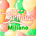 Happy Birthday Image for Miliano. Colorful Birthday Balloons GIF Animation.