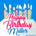 Happy Birthday GIF for Miller with Birthday Cake and Lit Candles
