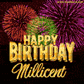 Wishing You A Happy Birthday, Millicent! Best fireworks GIF animated greeting card.