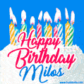 Happy Birthday GIF for Milos with Birthday Cake and Lit Candles