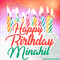 Happy Birthday GIF for Minahil with Birthday Cake and Lit Candles