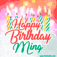 Happy Birthday GIF for Ming with Birthday Cake and Lit Candles