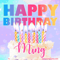 Animated Happy Birthday Cake with Name Ming and Burning Candles