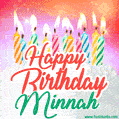 Happy Birthday GIF for Minnah with Birthday Cake and Lit Candles