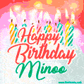 Happy Birthday GIF for Minoo with Birthday Cake and Lit Candles