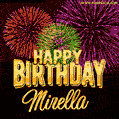 Wishing You A Happy Birthday, Mirella! Best fireworks GIF animated greeting card.