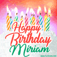 Happy Birthday GIF for Miriam with Birthday Cake and Lit Candles