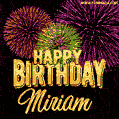 Wishing You A Happy Birthday, Miriam! Best fireworks GIF animated greeting card.