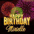 Wishing You A Happy Birthday, Mirielle! Best fireworks GIF animated greeting card.