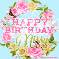 Beautiful Birthday Flowers Card for Missy with Glitter Animated Butterflies