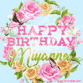 Beautiful Birthday Flowers Card for Miyanna with Animated Butterflies