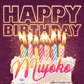 Miyoko - Animated Happy Birthday Cake GIF Image for WhatsApp