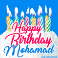 Happy Birthday GIF for Mohamad with Birthday Cake and Lit Candles