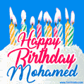 Happy Birthday GIF for Mohamed with Birthday Cake and Lit Candles