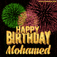 Wishing You A Happy Birthday, Mohamed! Best fireworks GIF animated greeting card.