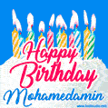 Happy Birthday GIF for Mohamedamin with Birthday Cake and Lit Candles