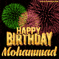 Wishing You A Happy Birthday, Mohammad! Best fireworks GIF animated greeting card.