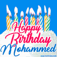 Happy Birthday GIF for Mohammed with Birthday Cake and Lit Candles