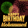 Wishing You A Happy Birthday, Mohammed! Best fireworks GIF animated greeting card.