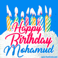 Happy Birthday GIF for Mohamud with Birthday Cake and Lit Candles