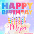 Animated Happy Birthday Cake with Name Mojca and Burning Candles