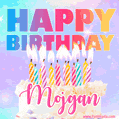 Animated Happy Birthday Cake with Name Mojgan and Burning Candles