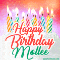 Happy Birthday GIF for Mollee with Birthday Cake and Lit Candles
