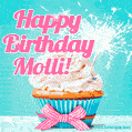 Happy Birthday Molli! Elegang Sparkling Cupcake GIF Image.