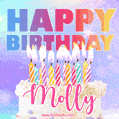 Animated Happy Birthday Cake with Name Molly and Burning Candles