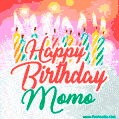 Happy Birthday GIF for Momo with Birthday Cake and Lit Candles