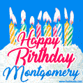 Happy Birthday GIF for Montgomery with Birthday Cake and Lit Candles