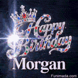 Metallic white nameplate spelling Morgan under a majestic queen crown decorated with shiny party crystals.