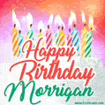 Happy Birthday GIF for Morrigan with Birthday Cake and Lit Candles