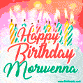Happy Birthday GIF for Morwenna with Birthday Cake and Lit Candles