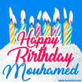 Happy Birthday GIF for Mouhamed with Birthday Cake and Lit Candles