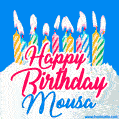 Happy Birthday GIF for Mousa with Birthday Cake and Lit Candles