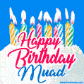 Happy Birthday GIF for Muad with Birthday Cake and Lit Candles