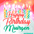 Happy Birthday GIF for Muirgen with Birthday Cake and Lit Candles