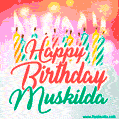 Happy Birthday GIF for Muskilda with Birthday Cake and Lit Candles