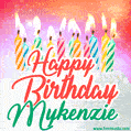 Happy Birthday GIF for Mykenzie with Birthday Cake and Lit Candles